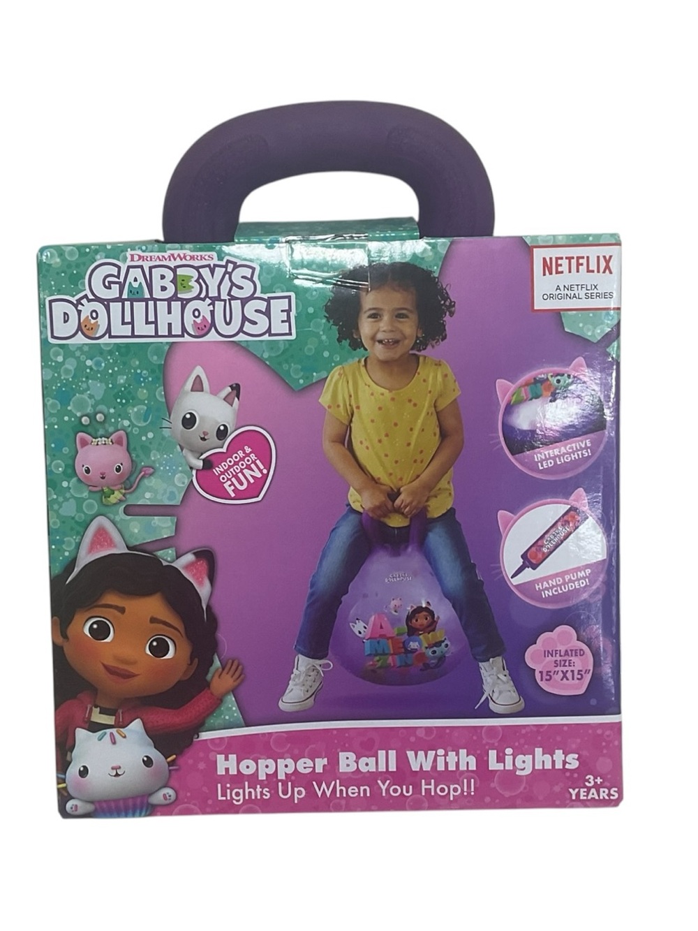 Gabby’s Dollhouse Hopper Ball With Lights 15” Kids Bouncy Ball Pump Included